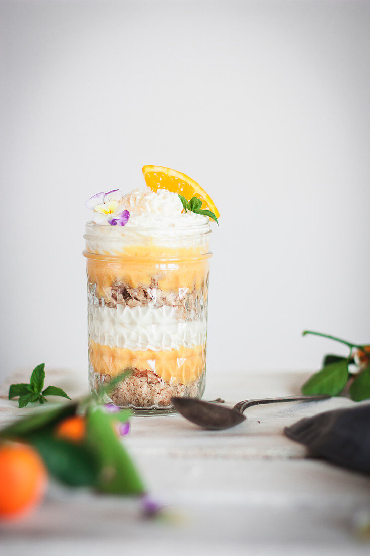 Orange mousse with biscuits