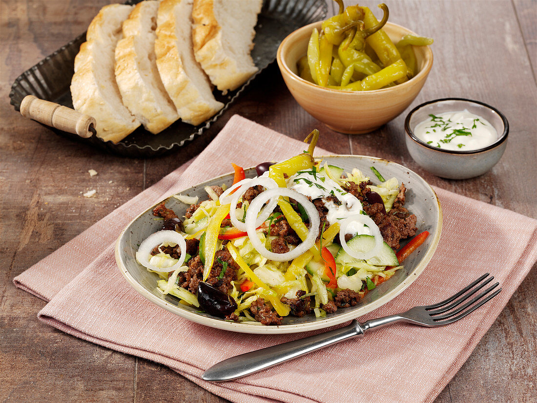 Greek salad with minced Gyros