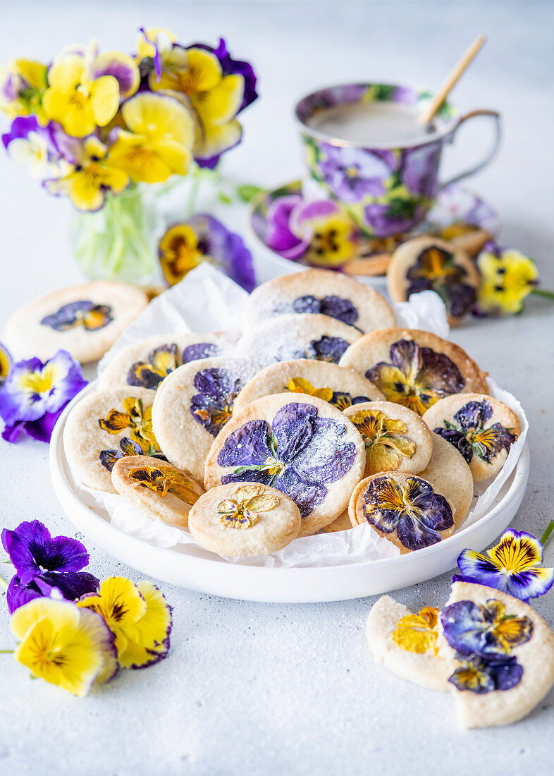 Viola cookies with sugar powder