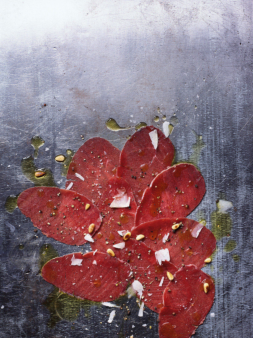 Venison veal carpaccio with parmesan and parsley oil