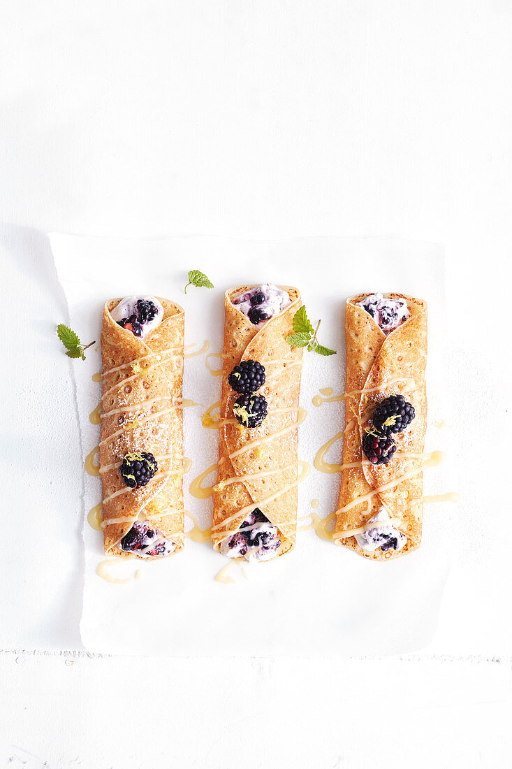 Berry cream and lemon curd crepes