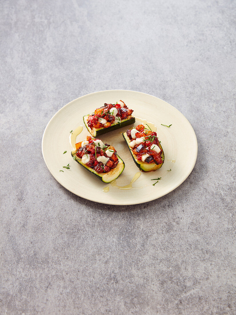 Stuffed courgette with ratatouille and mozzarella