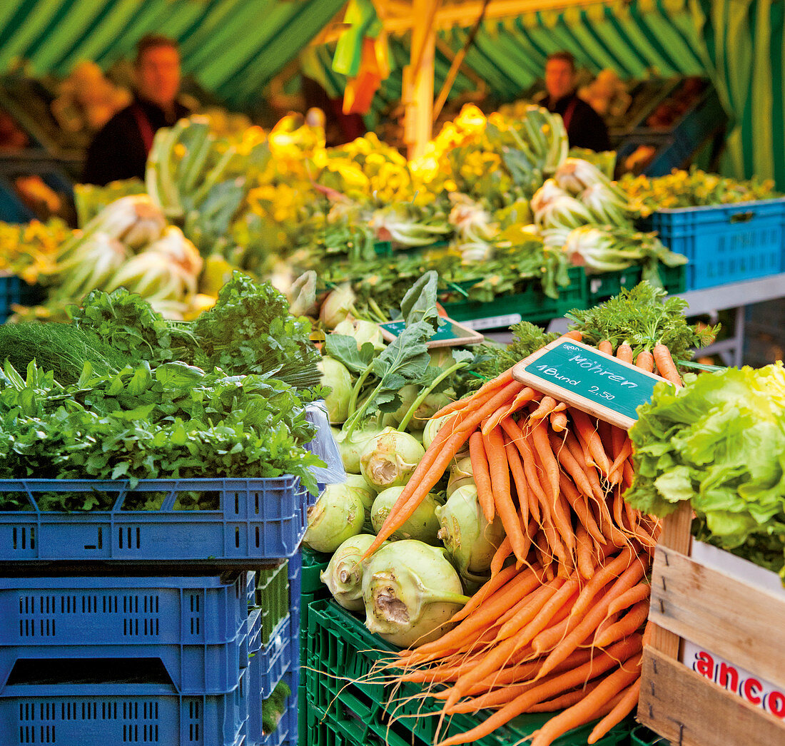 Fresh vegetables on a market stall