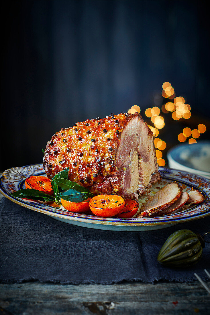 Stem ginger and mustard glazed ham