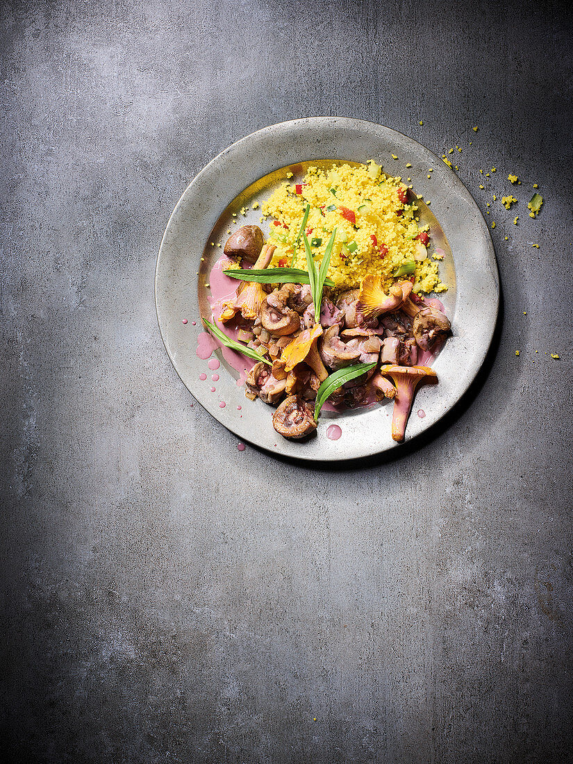 Lamb innards with couscous and a red wine sauce