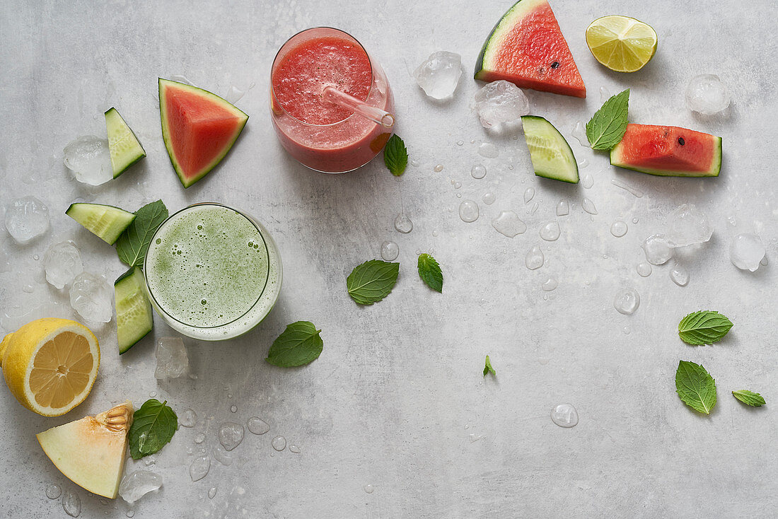 Melonen-Minz-Cooler und Wassermelonen-Smoothie