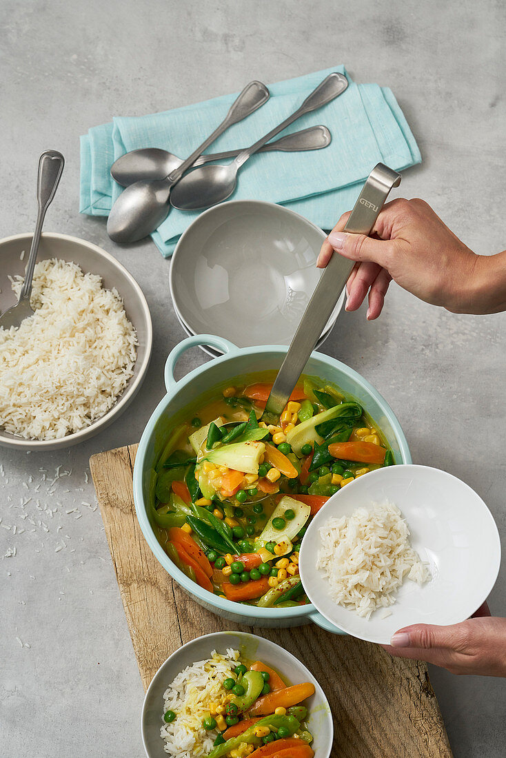 Green curry with coconut rice