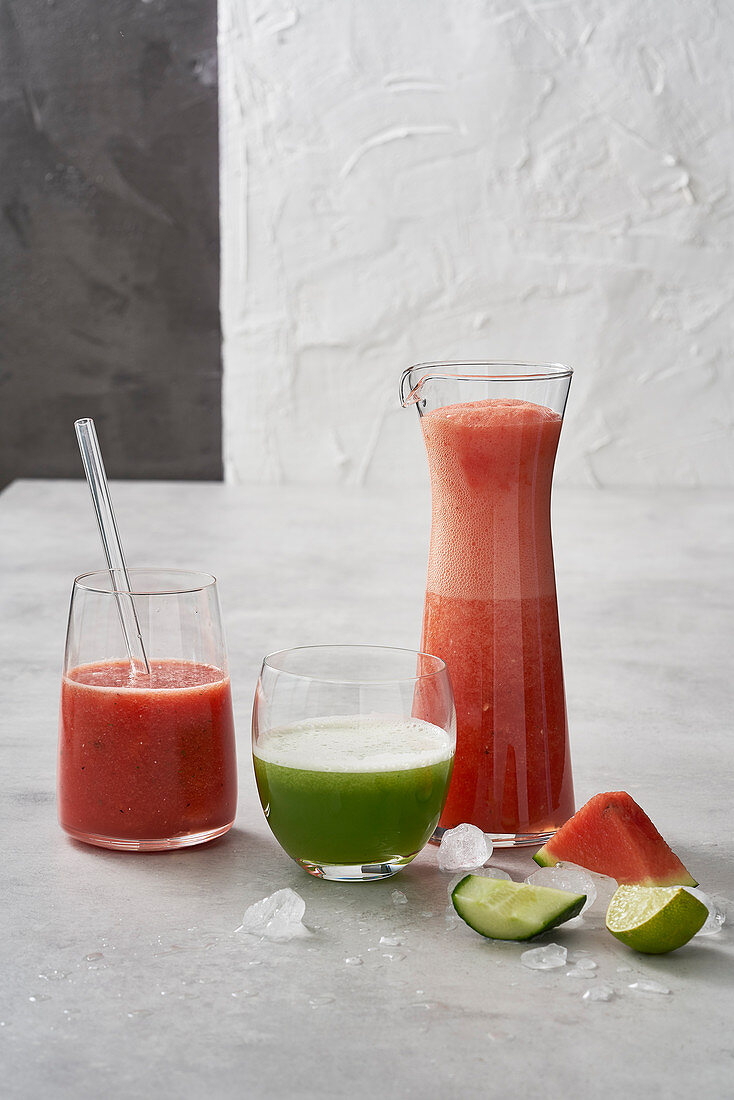 Melon and mint cooler, melon lemonade and a watermelon smoothie