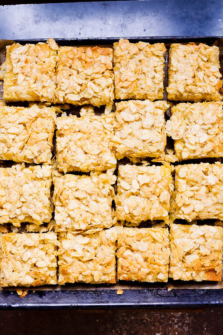 Vegan butter cake with flaked almonds