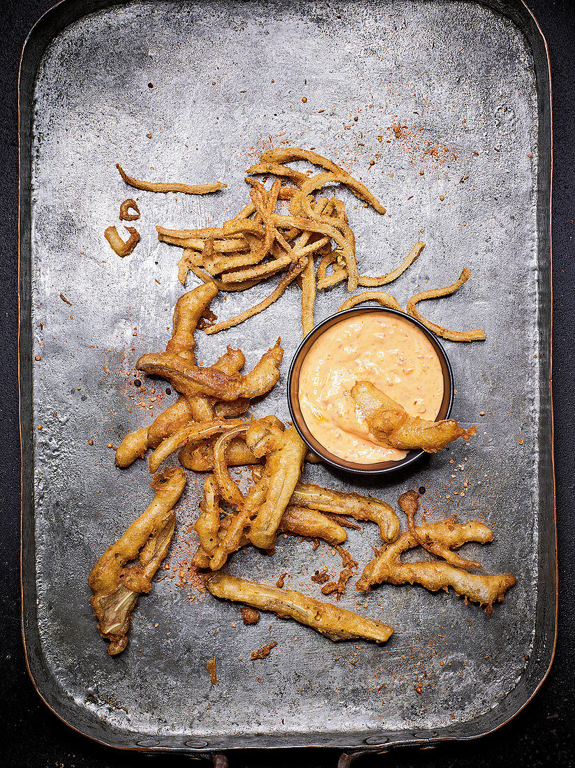 Crispy ears and tripe with harissa mayonnaise