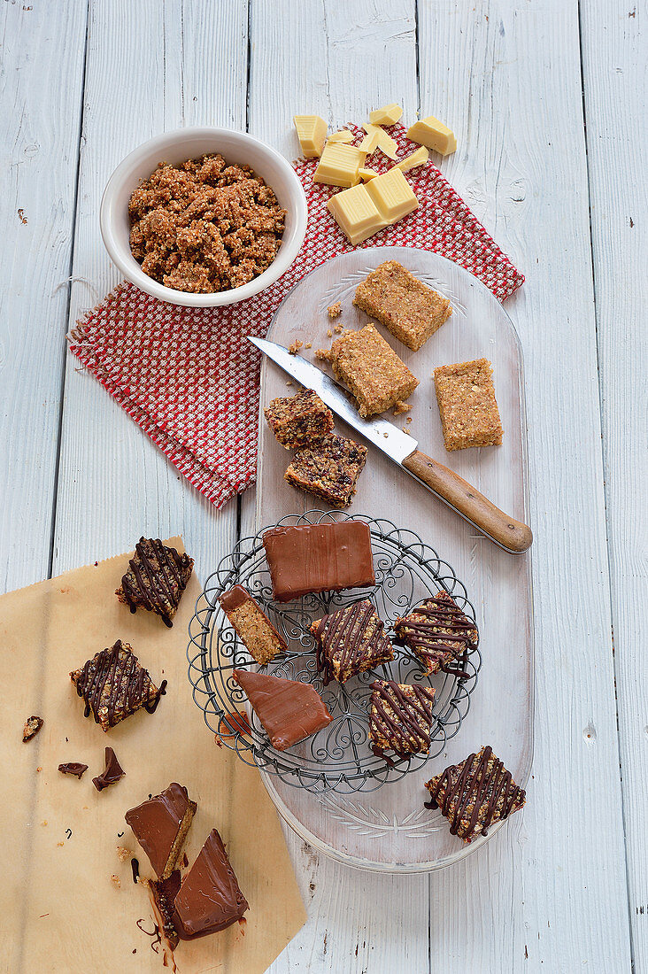 Three bars – almond and fig, hazelnut and quinoa, and walnut