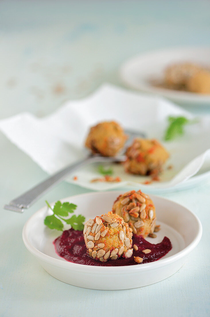 Fried chickpea and banana balls