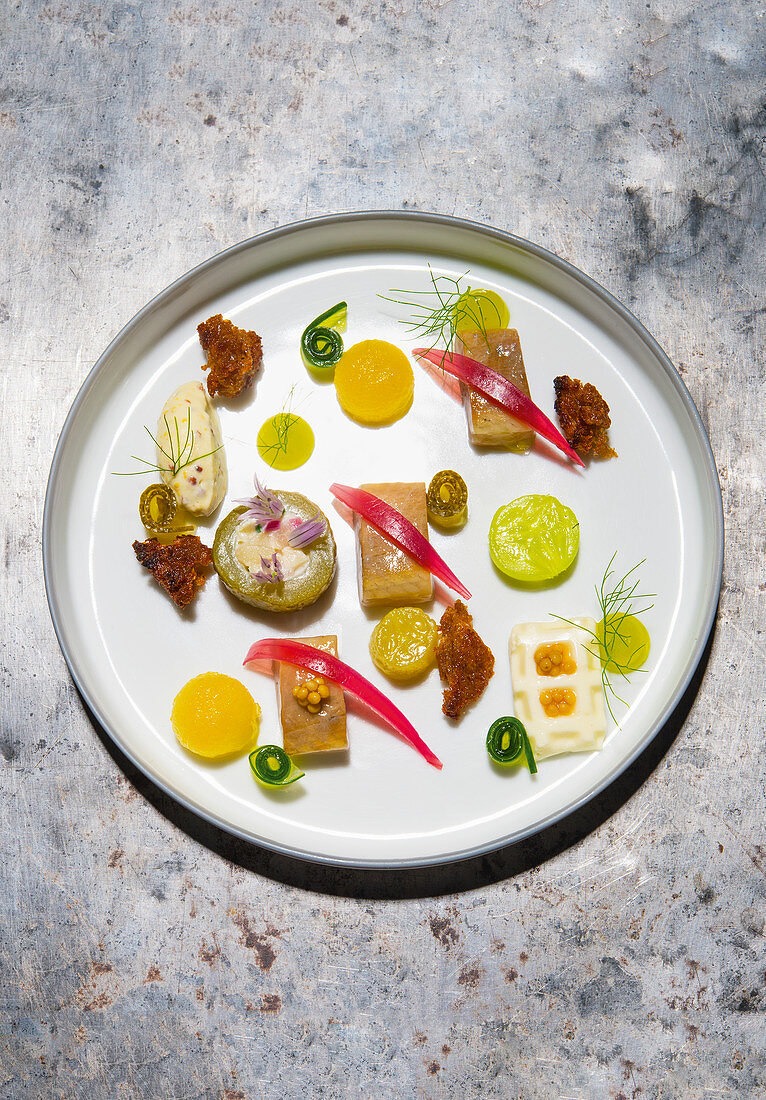 Soused herring with cucumber and variations of mustard