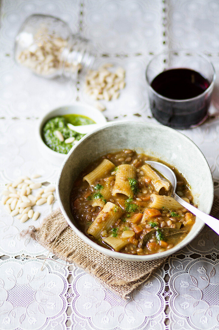 Pasta and barley Italian soup