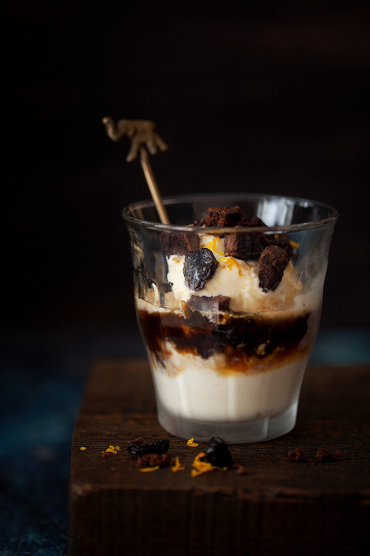 Sherry Affogata with vanilla ice cream and brownie pieces