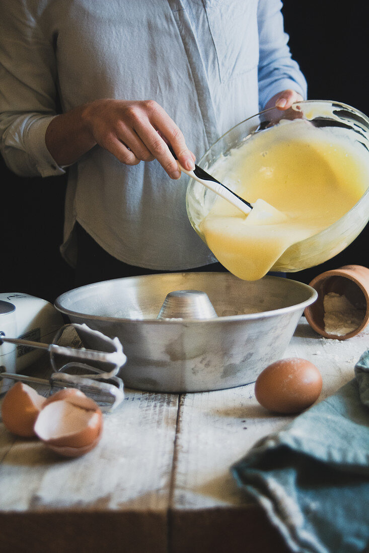 Preparing sweet dough for a cake