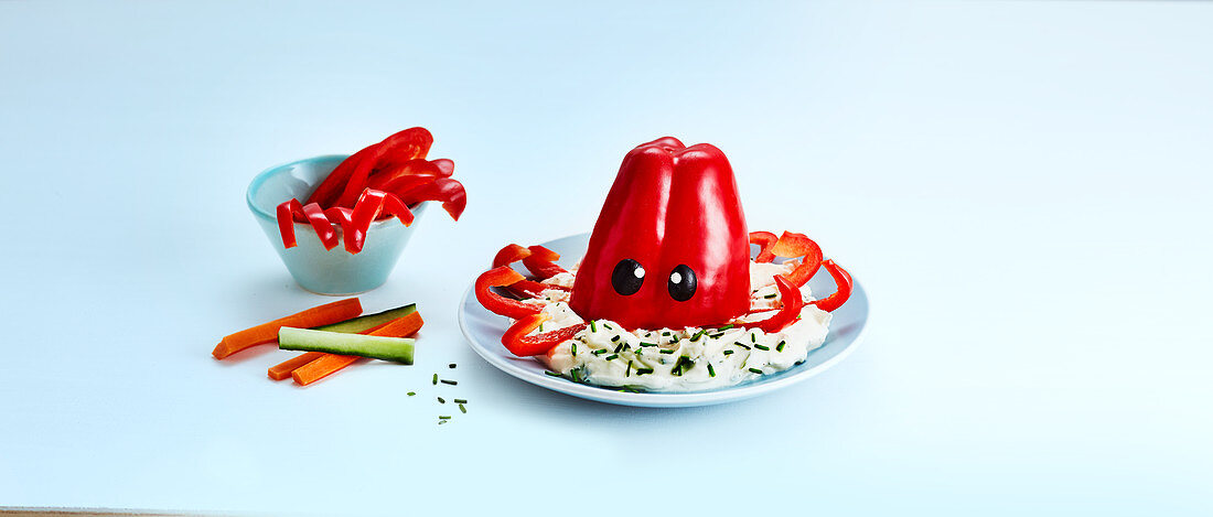 A pepper squid with a dip