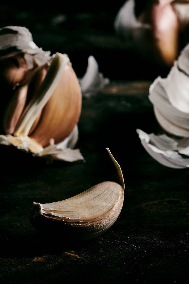 A broken bulb of garlic