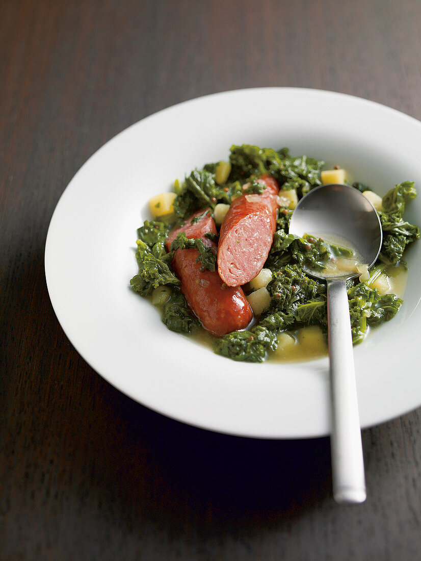 Kale with Pinkel (smoked sausage from bacon, groats and spices)