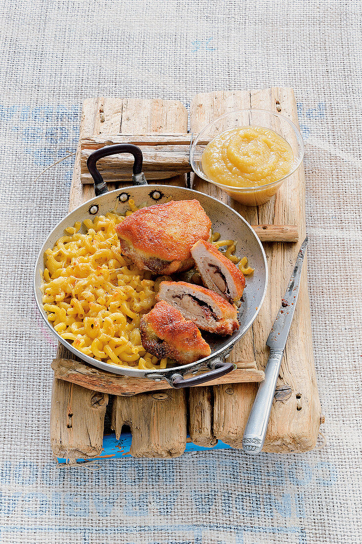 Appenzeller cheese schnitzel with cheese pasta