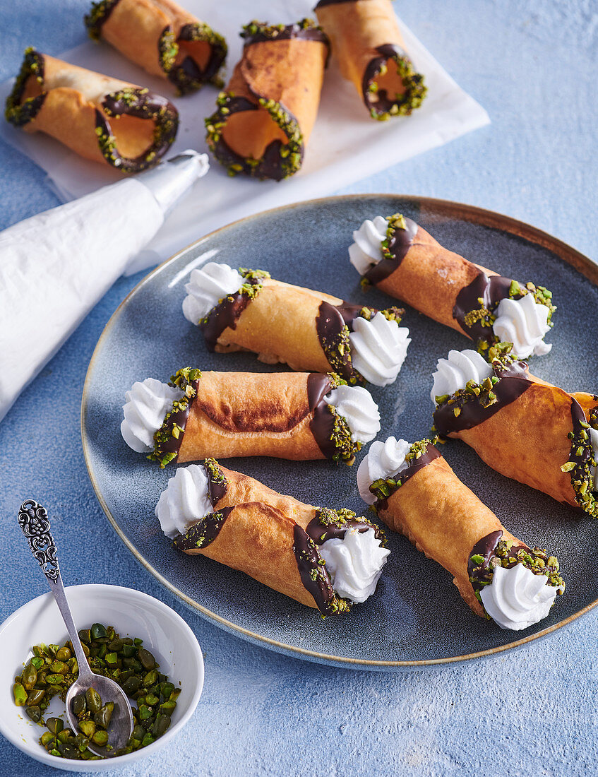 Cannoli tubes with whipped cream