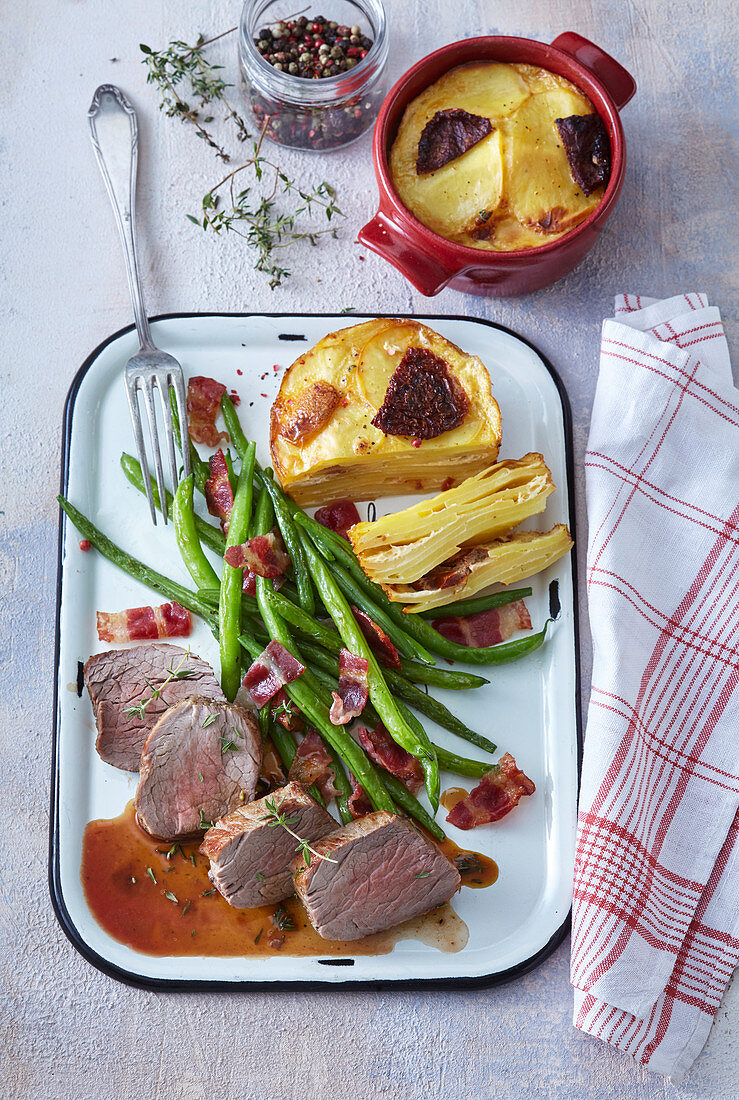 Schweinefilet mit Kartoffelgratin