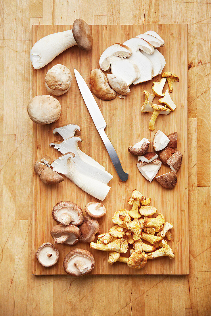 Shiitake mushrooms, king trumpet mushrooms and chanterelles