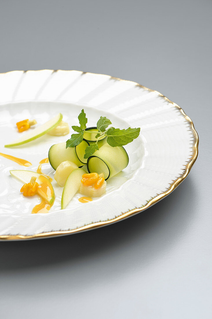 Variations of courgette with mustard and apple