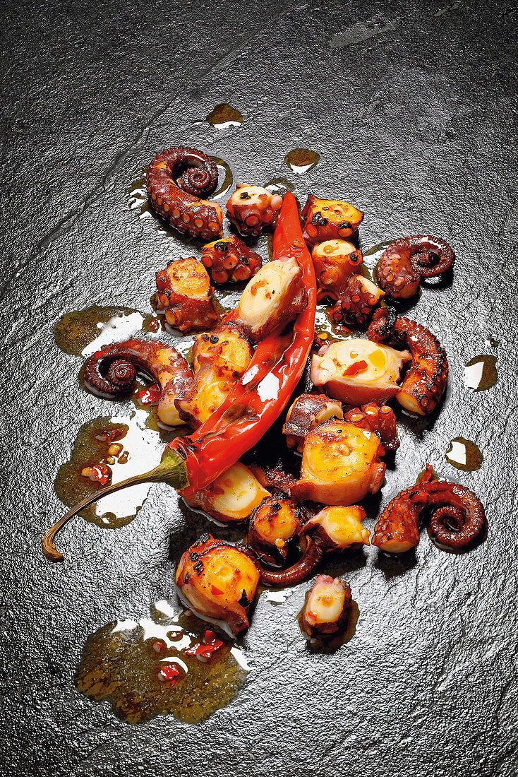 Grilled octopus in piment d'espelette oil