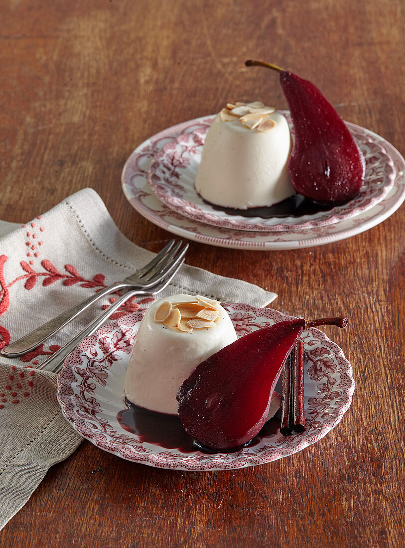 Panna cotta with poached pear