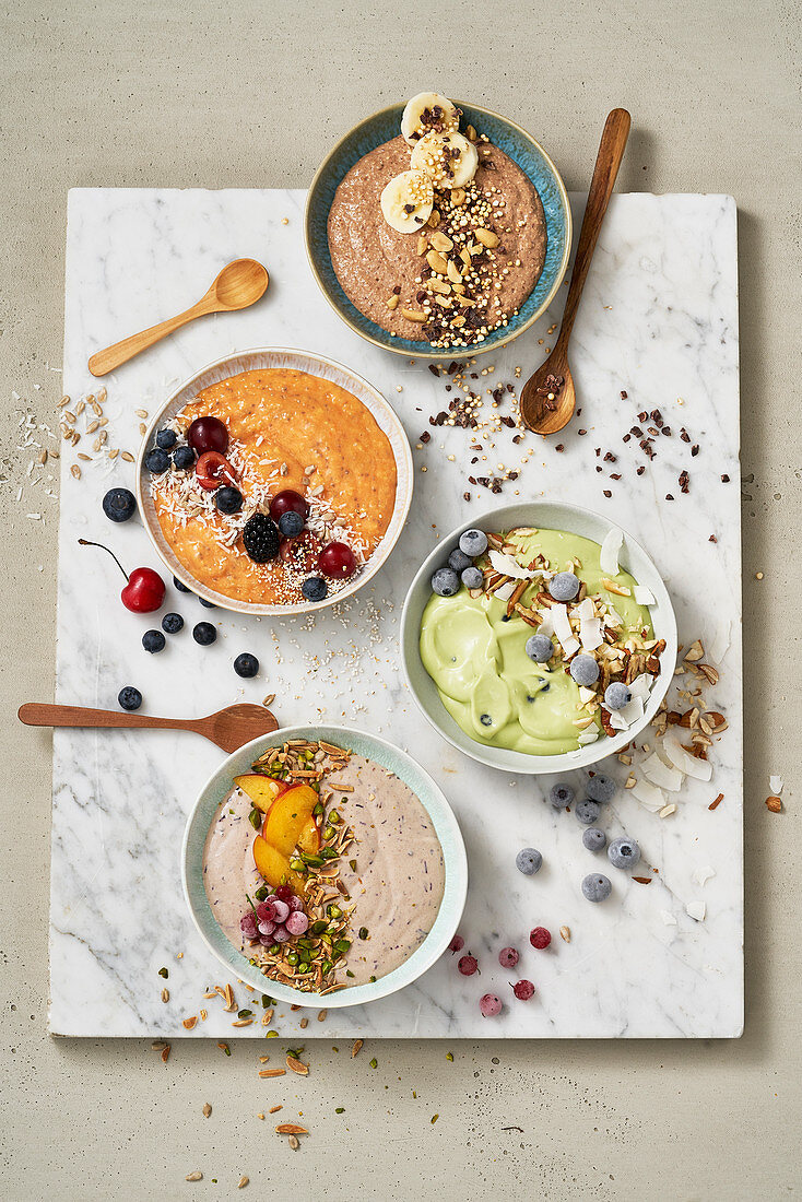 Four types of smoothie bowls