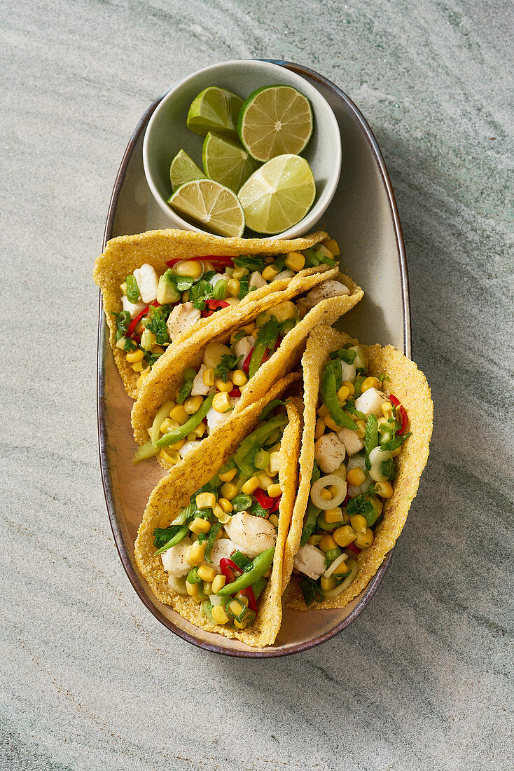 Tortillas with a sweetcorn and fish filling