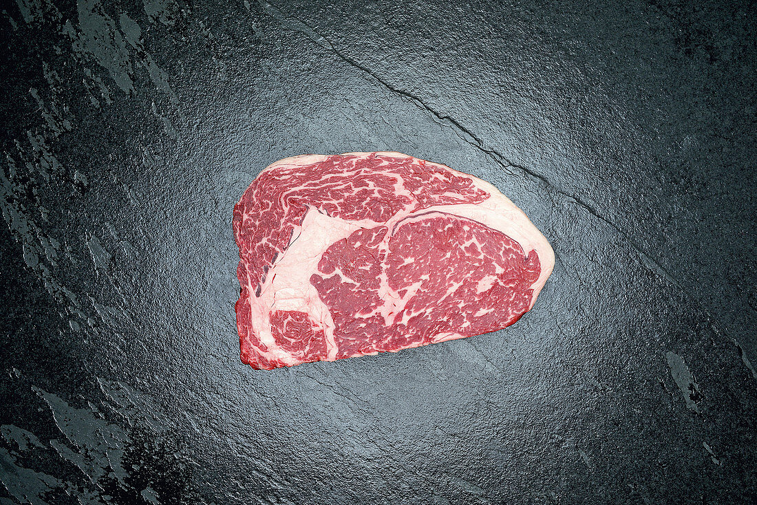Raw Australian Wagyu beef rib-eye steak