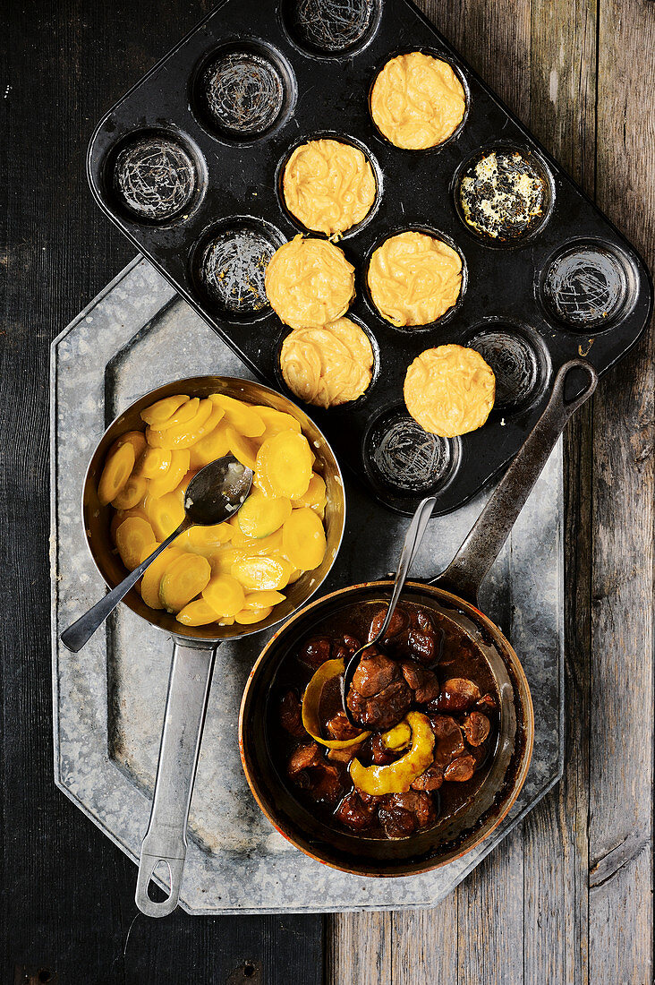 Braised pork with spaetzle biscuits