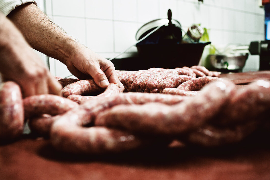 DIY slaughting: sausages being made