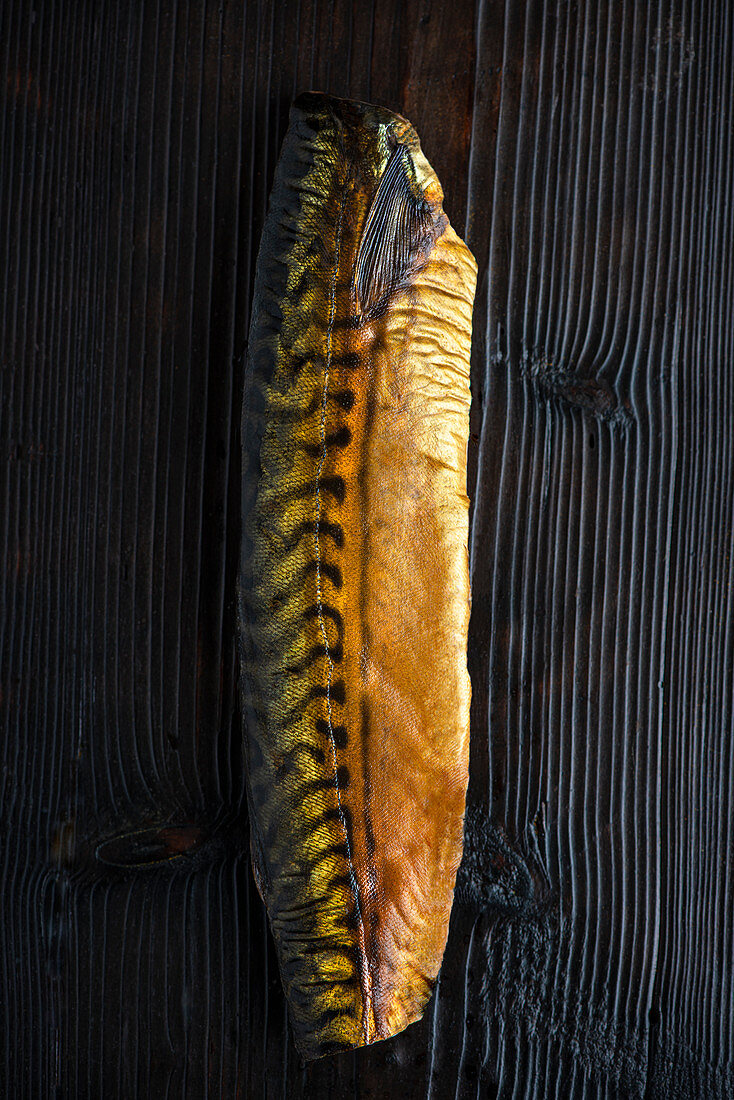 Smoked mackerel fillet, skin side up