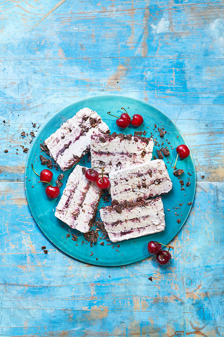 Cherry ripple, chocolate and rose ice cream