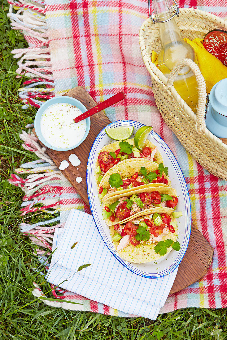 Lachs-Tacos mit Limettendressing zum Picknick