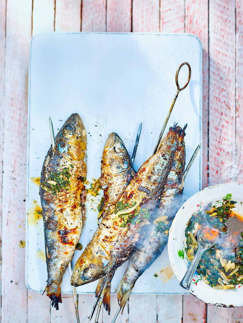 BBQ sardines with chermoula sauce