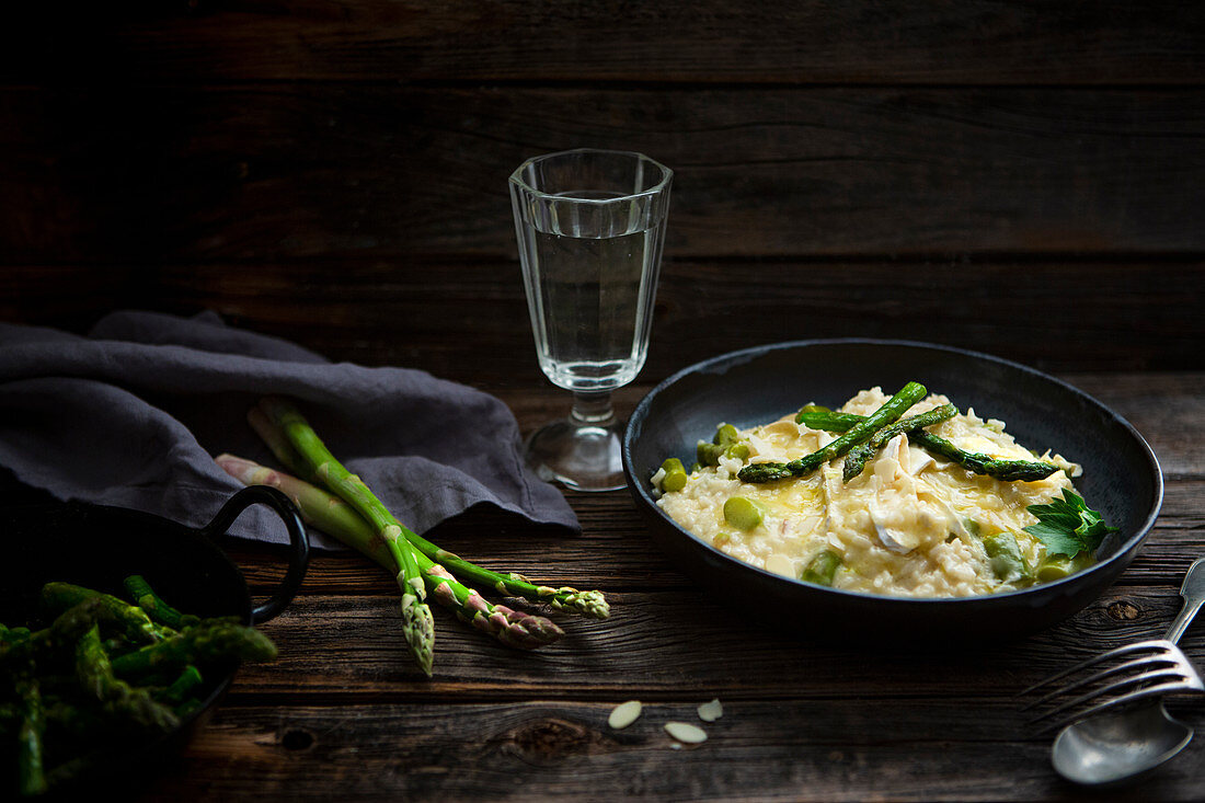 Risotto with Adamah rice, green asparagus and brie cheese