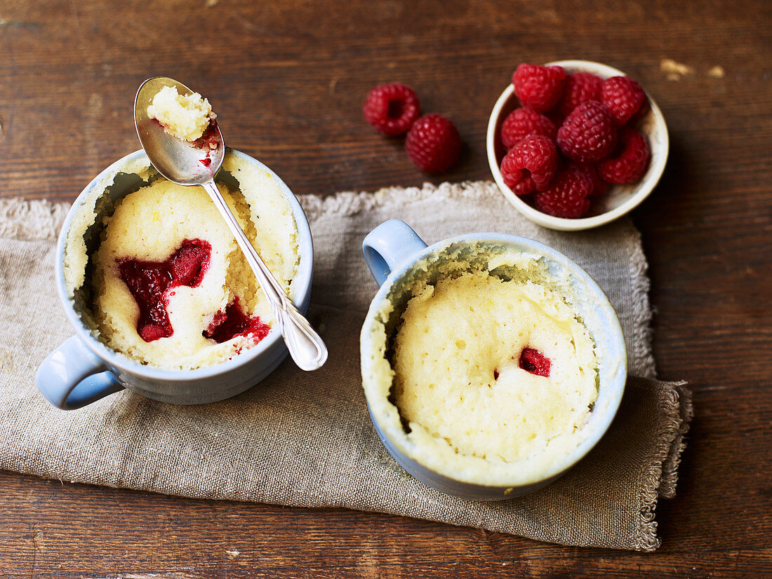 Vegan mug cake with raspberries