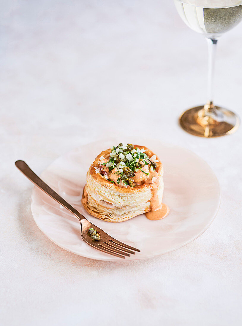 Vol-Au-Vent mit Krebs und Garnelen