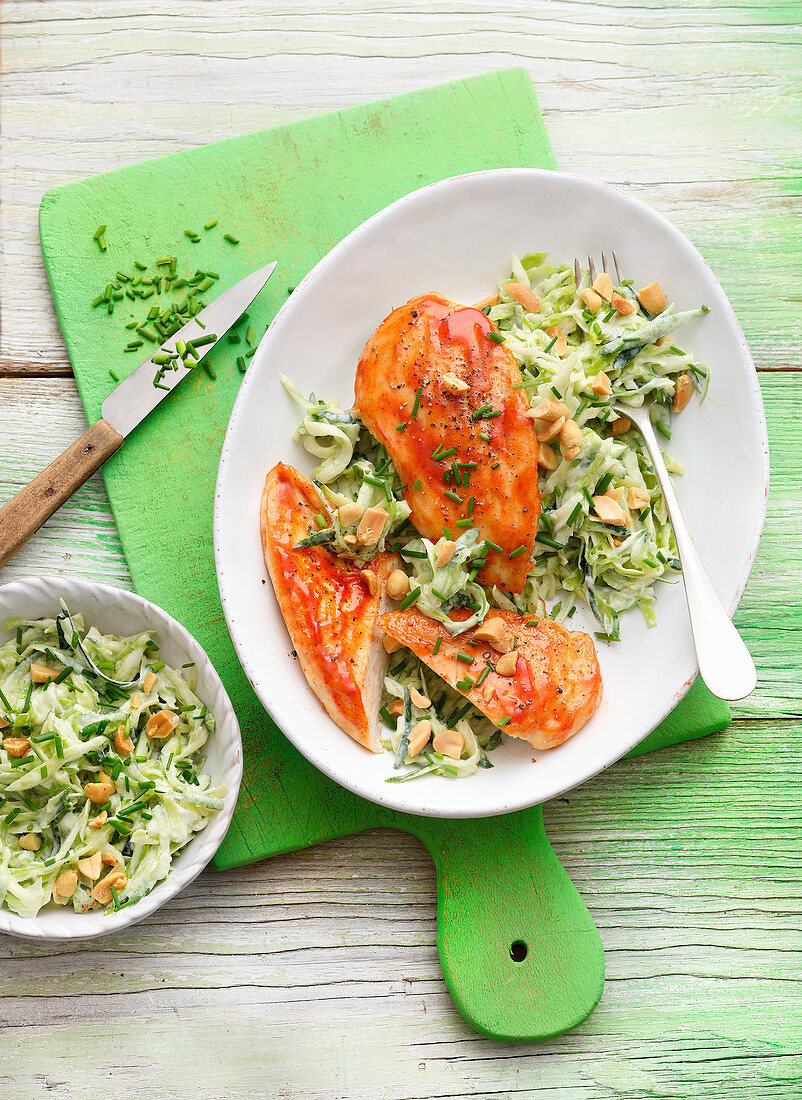 Chicken breast with zucchini coleslaw and peanuts