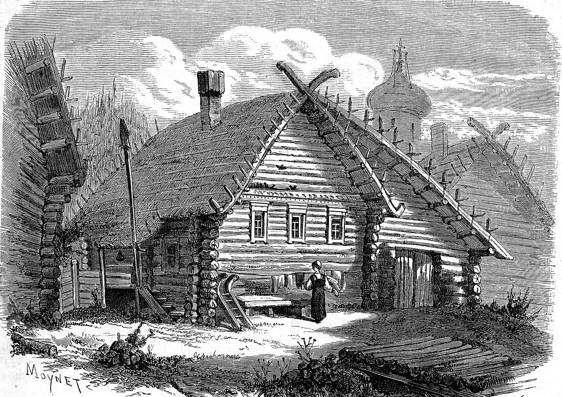 Russian village, 19th century illustration