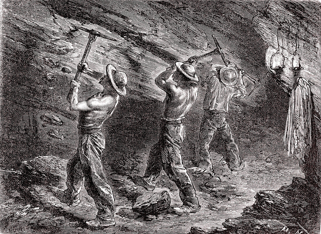 Coal mining, 19th century illustration