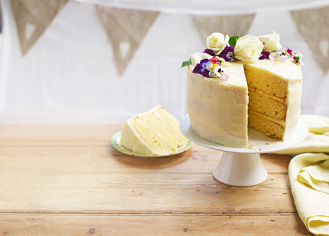 Elderflower and lemon celebration cake