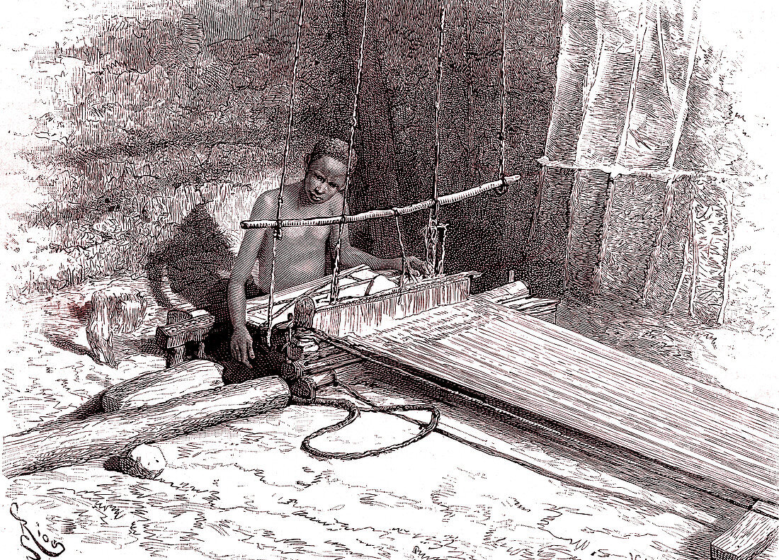 Cotton weaver in Somalia, 19th Century illustration