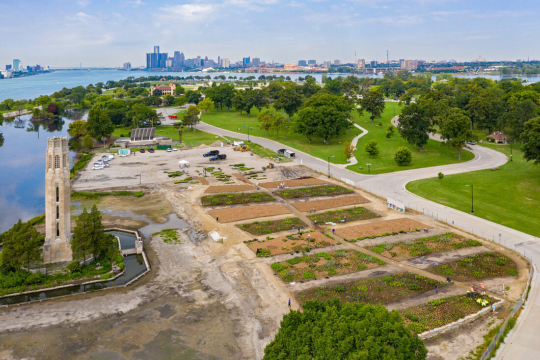 Planting public garden, Detroit, Michigan, USA