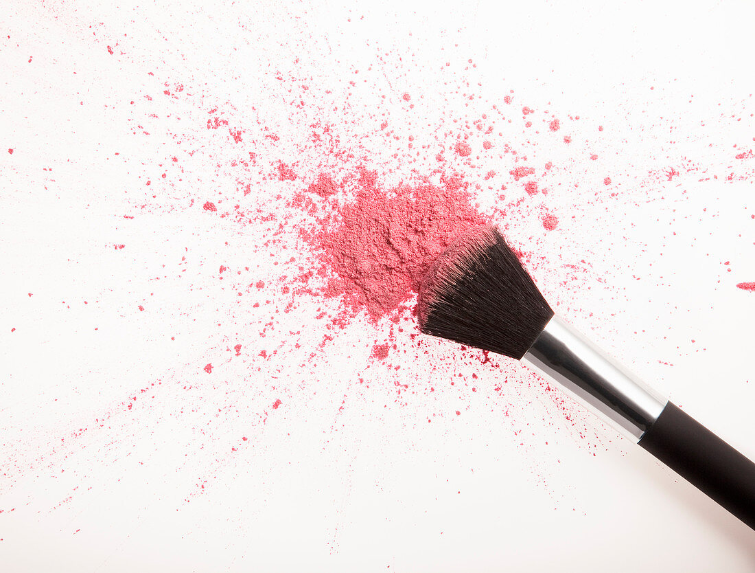 Makeup brush and pink blush powder