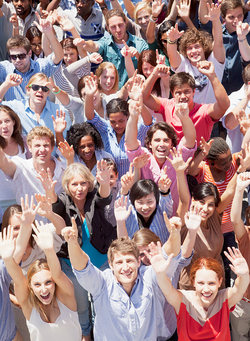 Portrait of crowd cheering